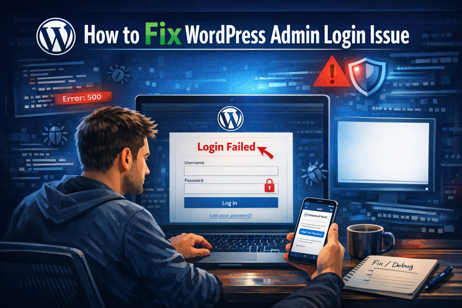 WordPress login page with username and password fields, showing the standard WordPress admin login screen that users access to enter their dashboard