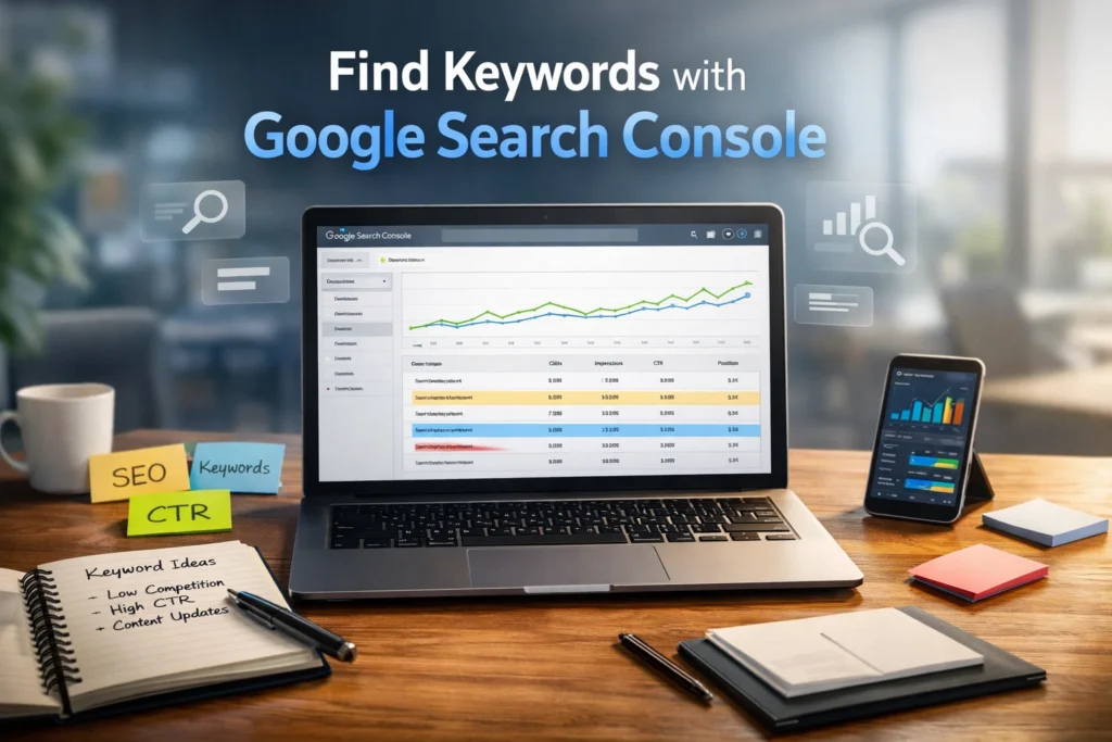 google search console keyword research dashboard showing queries clicks impressions and ctr