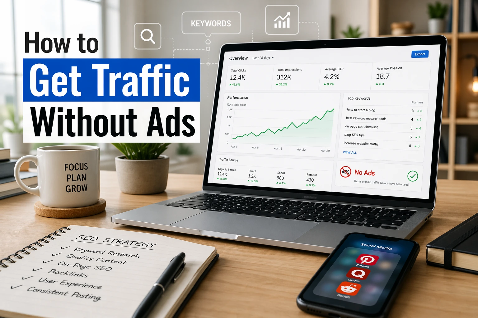 how to get traffic on new blog without ads using SEO strategies and organic traffic methods