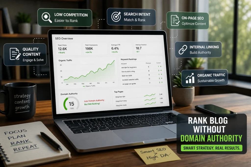 how to rank blog without domain authority strategy illustration