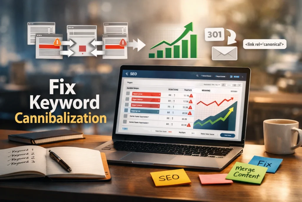 how to fix keyword cannibalization SEO concept