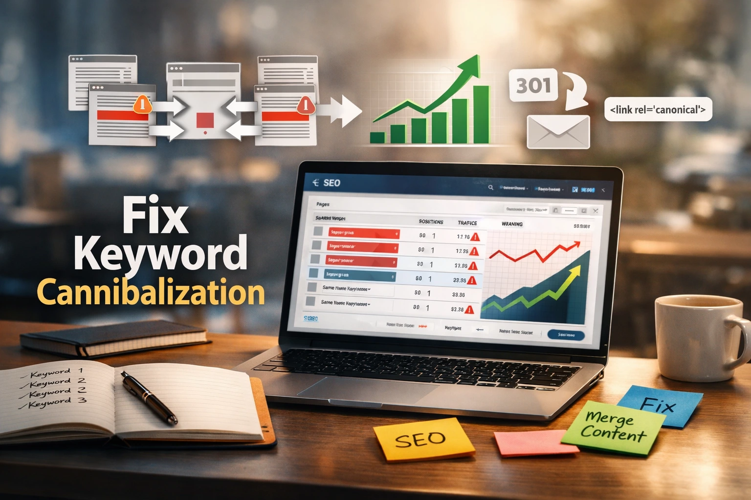 how to fix keyword cannibalization SEO concept